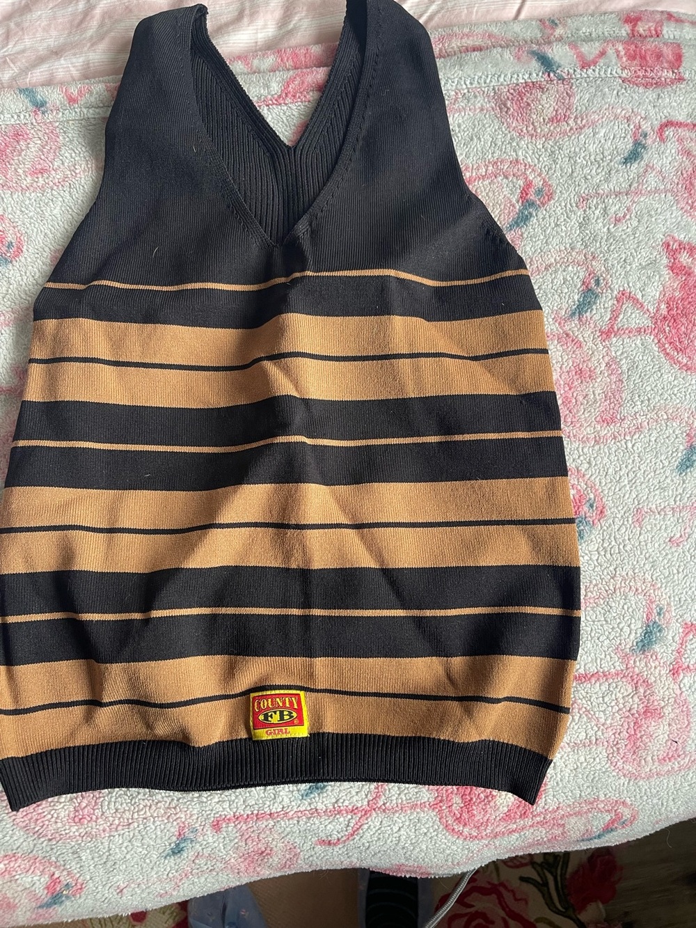 Kids Black and Tan Striped V-Neck One-Piece